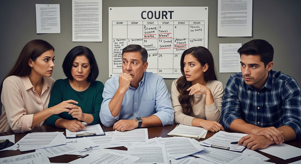 An older man signs a "Durable Power of Attorney" document at a desk with a younger woman. Folders labeled "Medical Power of Attorney" and "Financial Power of Attorney" are visible, along with a stethoscope and a calculator.